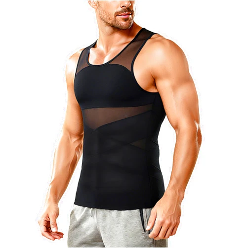 Nebility Mens Compression Shirt for Gynecomastia - Slimming Undershirts Body Shaper Vest Mesh Shapewear Workout Tank Tops