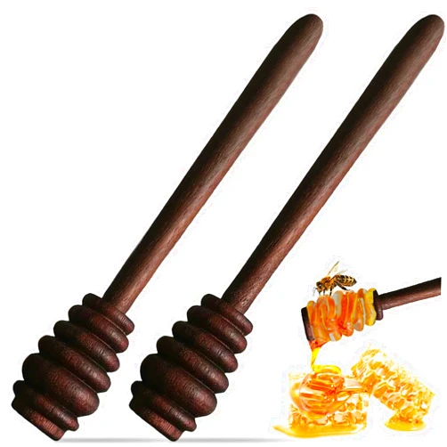 FHUMMYBT 2Pcs Honey Dipper Sticks - Walnut Wood Honey Dipper - 5.5 Inch Wooden Honeycomb Sticks, Handcrafted Honey Spoon, Honey Stirrer Stick For Honey Jar Dispense Drizzle Honey and Wedding Party Favors Gift