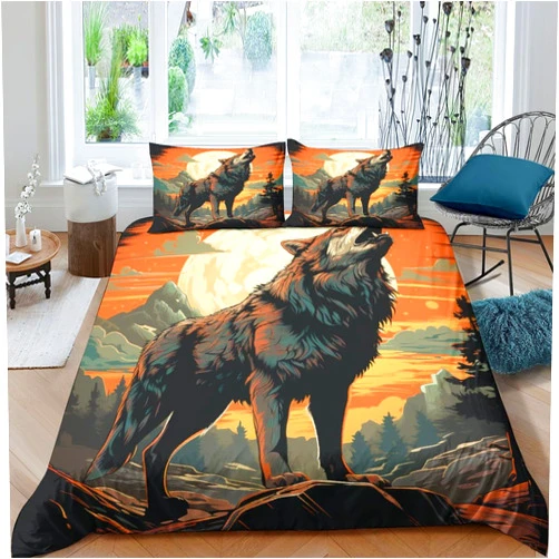 CKSEKD 3D Bedding Wild Animal Print Wolf King Duvet Cover Set Soft Microfiber Duvet Cover with Pillowcases with Zipper Closure 3 Pcs,for Kids Teens Adults Twin（173x218cm）