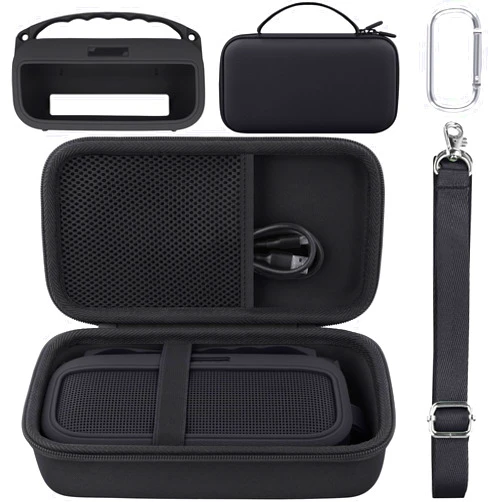 co2CREA Hard Case and Silicone Case Replacement for Bose New SoundLink Flex 2nd Gen/Bose SoundLink Flex Bluetooth Portable Speaker, Protective Case with Carabiner and Shoulder Strap (Black Case)