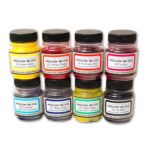 Jacquard Procion MX Dye 8 Color Set - Cold Water Dye - 2/3 oz - Permanent and Washfast Fiber Reactive Dye