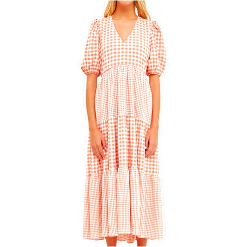 English Factory Women's Gingham Check Combination Midi Dress, Sienna, S