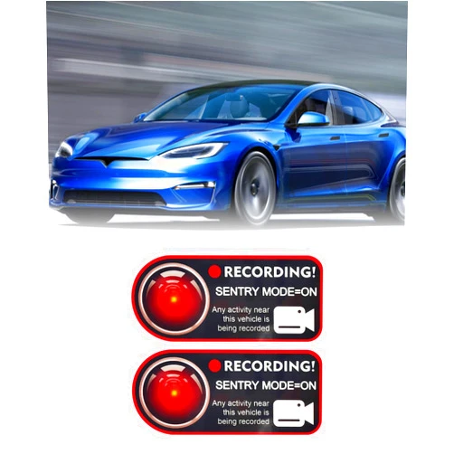 YOKOOHITECH Sentry Mode Sticker, Static Sticker Decals, Warning Decals,Back Window Decal Stickers, Car Camera Record Window Stickers Paste Without Trace Compatible with Tesla Model Y 3 S X (2pcs)