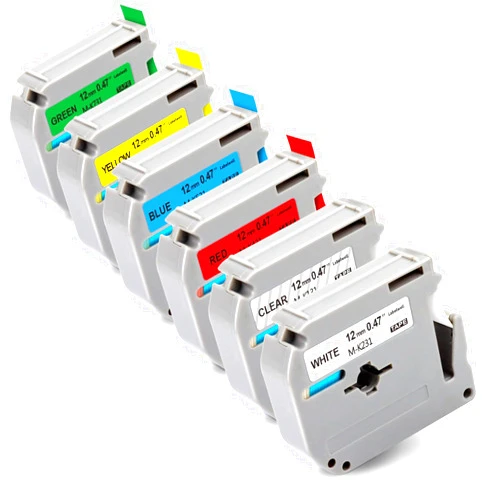 Labelwell 6P M-Tape 12mm 0.47 Replacement for Brother P Touch Label Maker Tape M-K231 M-K131 M-K431 M-K531 M-K631 M-K73 for Ptouch PT-M95 PT-70BM PT-65 PT-70 PT-80, White/Clear/Red/Blue/Yellow/Green