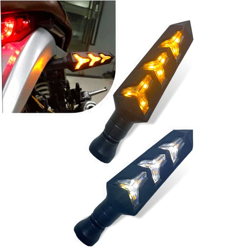Leediga 2 PCS Motorcycle Indicators Flowing Turn Signal Lights, 12V Y Shape LED Daytime Running Lights, Universal Waterproof Turn Signals Lights, for Motorbike Scooter Off Road, Scooter (Yellow)