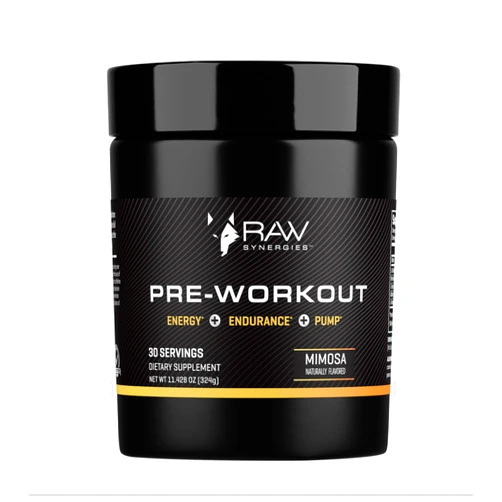 RAW Synergies Pre-Workout - Sustained Energy & Endurance Support - Naturally Sourced Caffeine, L-Theanine, Citrulline & Beta-Alanine - Boost Focus, Pumps & Performance - Mimosa Flavor - 30 Servings