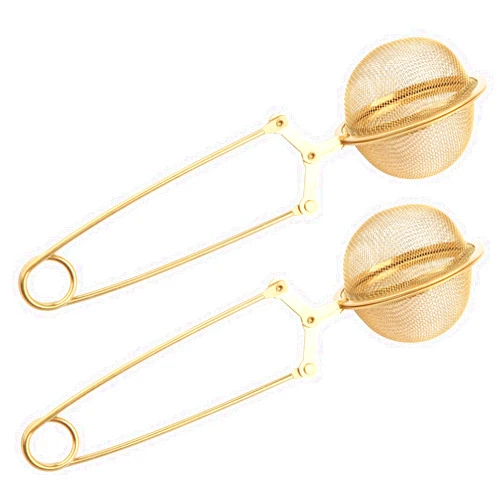 Luckyiren Snap Tea Ball Infuser with Handle; Premium Stainless Steel Fine Mesh Screen Tea Strainer Filters Colander Cullender Sieve Infusion Steeper Maker for Loose Leaf Tea Herbs, 2 Pieces, Golden