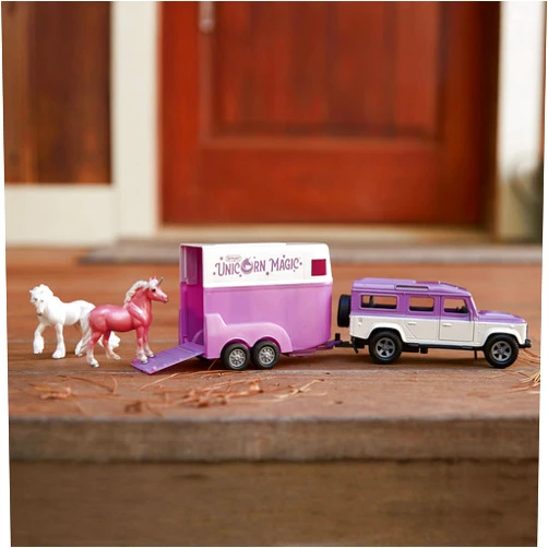 Breyer Horses Stablemates | Unicorn Magic Land Rover & Tag-A-Long Trailer| Horse Figurines | Model #B-SM-10250