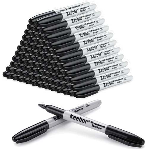 Keebor Permanent Markers Black, Bulk of 100 Pack Fine Point Permanent Marker Set, Waterproof - Quick Drying, Office Supplies