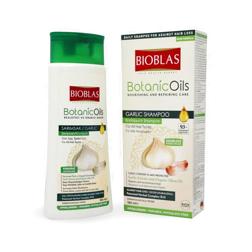 BIOBLAS Garlic Shampoo - Odorless & Unscented Hair Growth Shampoo for Men & Women - Clarifying Shampoo to Cleanse Hair, Roots & Scalp - Hair Thickening & Anti Thinning Shampoo