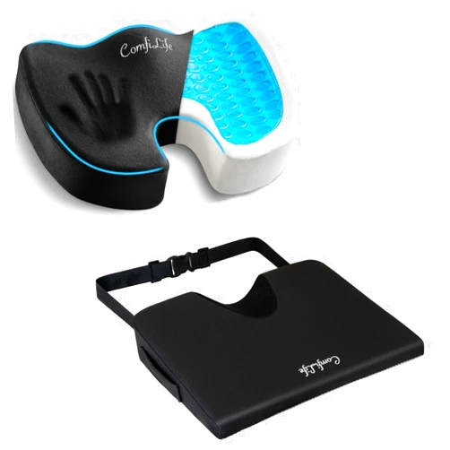 ComfiLife Office Chair Cushion & Car Seat Cushion Bundle – Seat Cushion for Office Chair – Seat Cushion for Car – Sciatica & Back Pain Relief (Black)