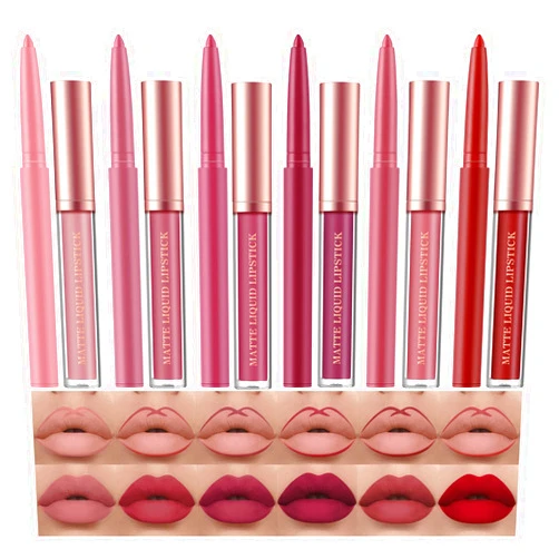BestLand 12Pcs Matte Liquid Lipstick + Lip Liner Pens Set, One Step Lips Makeup Sets Pigment Velvety Nude Lip Stain Waterproof Long Wear Lip Gloss Make up Gift Set (Set B)