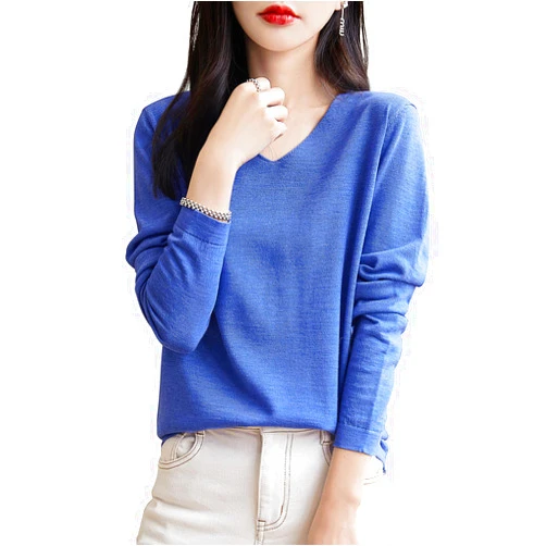Chanyarn Women's 100% Merino Wool Base Layer Shirt Tops V Neck Long Sleeve Travel Hiking Tee T Shirt Pullover Sweater