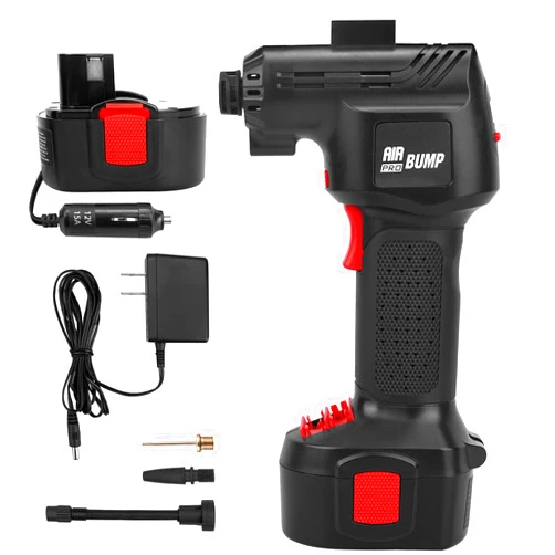 OnBrands Air Compressor Portable with Auto Shutoff Digital Pressure Gauge, 12V Cordless Portable Air Compressor for Car/Bike Tires with Rechargeable Li-ion Battery and Car Power Cord,Red Black