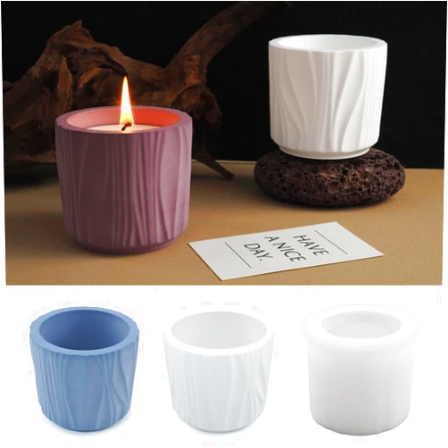 LSLEVA Storage Box Candle Jar Cup Molds, Creative Silicone Candle Vessels Pot Molds, Concrete Round Stripe Bottle Making Moulds for Candle Holder Flower Vase Aromatherapy Ornaments (C)