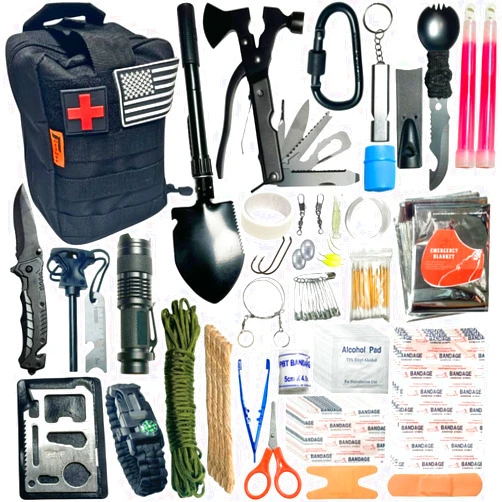 GunZee Emergency Survival Kit, 175Pcs Survival Gear First Aid Kit with Molle System Compatible Bag, Emergency Kit for Earthquake, Outdoor Adventure, Hiking, Hunting, Gifts for Men Women