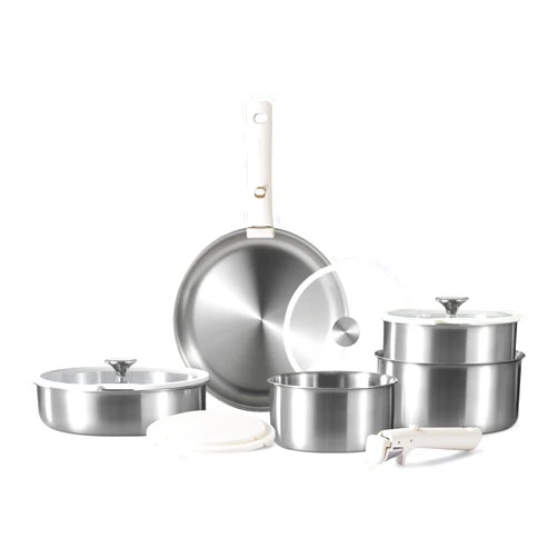 CAROTE 12pcs Pots and Pans Set, Stainless Steel Cookware Set Detachable Handle, Induction Kitchen Cookware Sets with Removable Handle, RV Cookware Set, Oven Safe, Camping Cookware