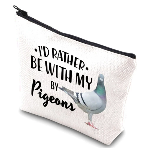 WZMPA Pigeon Themed Cosmetic Bag Pigeon Lover Gift I'd Rather Be With My Pigeons Makeup Zipper Pouch Bag Animal Lover Gift (With My Pigeons)