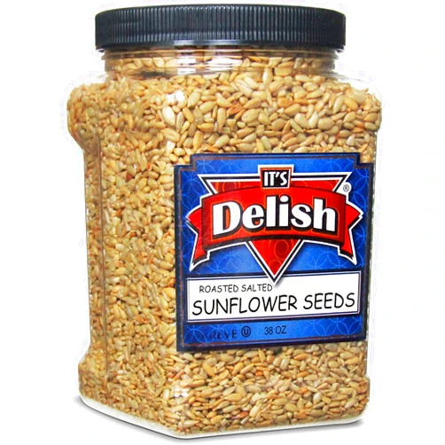 It's Delish Gourmet Roasted Salted Sunflower Seeds by It's Delish, 38 Oz Jumbo Container (Jar) – Bulk Shelled Sunflower Seeds Kernels with Sea Salt – Crunchy Topping & Diet-Friendly Snack – USA Made, Vegan, Certified Kosherck