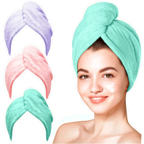 Hicober Microfiber Hair Towel, 3 Packs Hair Turbans for Wet Hair, Drying Hair Wrap Towels for Curly Hair Women Anti Frizz (Pink,Purple,Green)