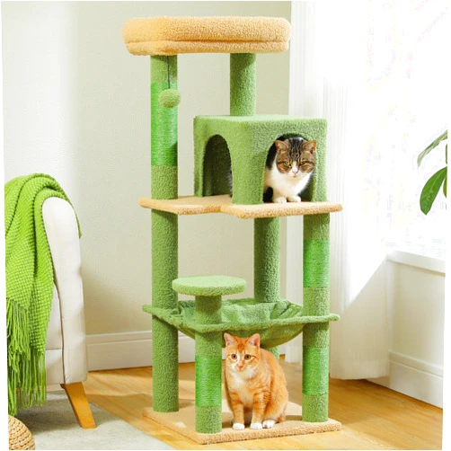 Bed Bath & Beyond 5-Level Cat Tree with Hammock, Condo, Top Perch & 4 Scratching Post Green