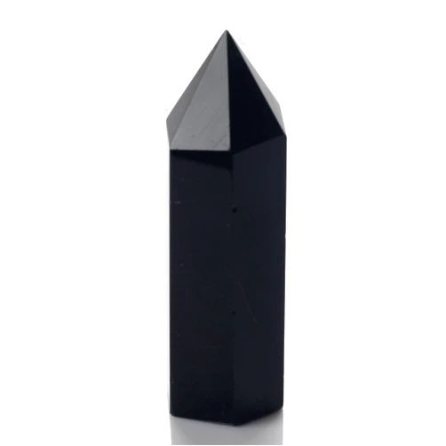 YWG Stone Black Obsidian Natural Crystal Point Scepter Large 3 Inch Wand Carved Healing Reiki Prism Style