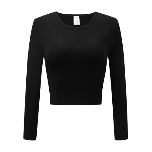 OThread & Co. Women's Long Sleeve Crew Neck Crop Top Basic Comfy Stretch Tee