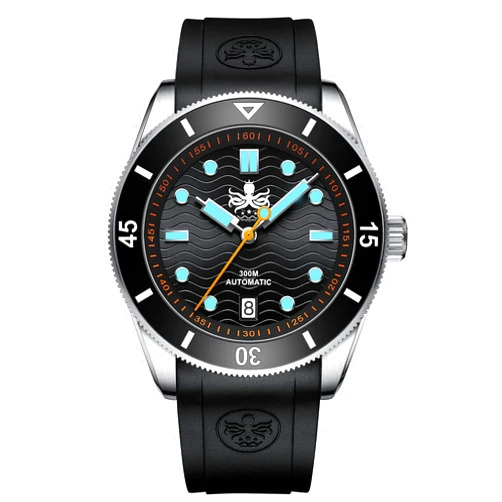 PHOIBOS Automatic Men's 300m Diver Watch with Wave Patterned Dial and Rubber Strap Wave Master PY010R