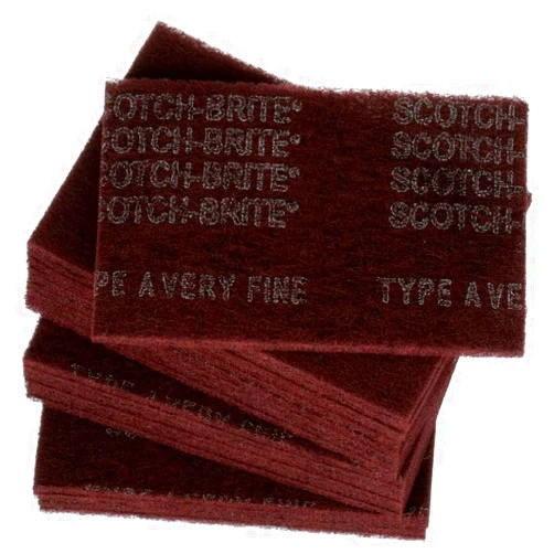 3M Scotch-Brite General Purpose 7447 Hand Pad, Very Fine Grade, 6 in x 9 in, Pack of 20, Aluminum Oxide, Surface Preparation, Scuffing, Blending, Cleaning, Maroon