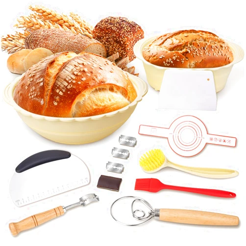 Shuangjishan Sourdough Bread Baking Supplies Kit: Banneton Bread Proofing Basket Oval and Round Set of 2 - Dough Bowls Rising and Baking Homemade Bread Accessories - Bread Making Starter Kit for Beginners
