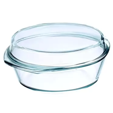 Simax Glassware Simax Round Glass Casserole Dish: Clear Glass Round Casserole Dish with Lid and Handles - Covered Bowl for Cooking, Baking, Serving, etc. - Microwave, Dishwasher, and Oven Safe Cookware – 3.5 Quart