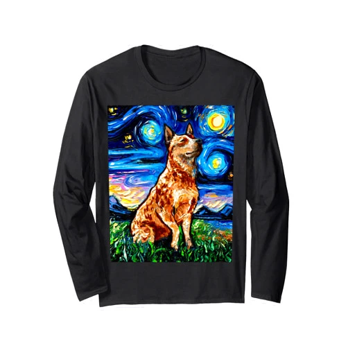 Sagittarius Gallery Red Heeler Starry Night Cattle Dog Colorful Art by Aja Long Sleeve T-Shirt