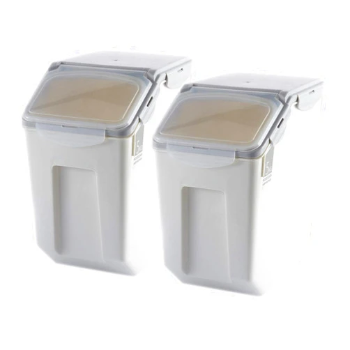 Yi Ran Grain Rice Storage Bin Food Containers Set Leak Proof Locking Lid, Large Storage Boxes Plastic Cereal Pet Food 15kg(18L), Grey,2packs