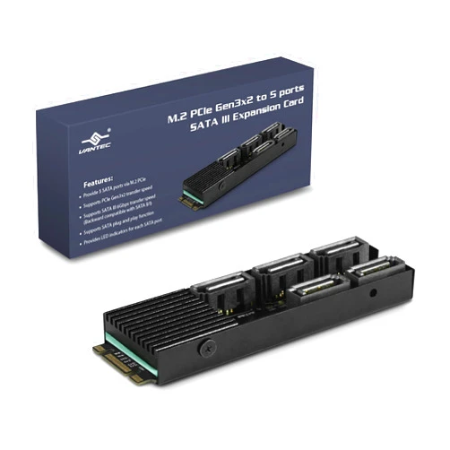 Vantec M.2 PCIe Gen3x2 B+M Key to 5 Ports SATA III Expansion Card (UGT-M2670)