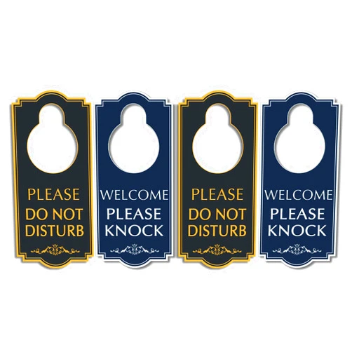 Faittoo (4 Pack) Do Not Disturb Door Hanger - Welcome Please Knock Door Sign, Black/Blue Double Sided, 4 x 9 inches PVC Plastic Perfect for Home, Clinic, Dorm, Hotel, Office, Spa, Law Firm, Massage