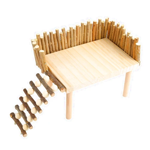 Fockety Hamster Climbing Toys, 2 Tier Wooden Hamster Playground Activity with Bridge, Wood Chewing Toys for Small Pets Climbing Ladder Activity for Mouse Dwarf (Universal Type)