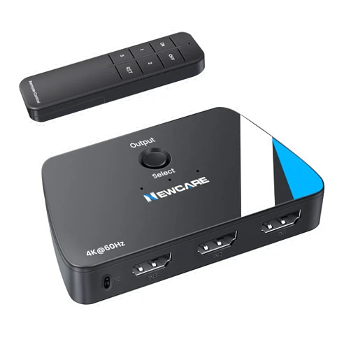 NEWCARE HDMI Switch 3 in 1 Out, NEWCARE 4K@60Hz HDMI Splitter with Remote, 3 Port HDMI Switch Box Support 4K 1440P 1080P HDCP2.2 3D Surround Sound HDR for PS4/5, Xbox, PC, Blu-ray Player, Fire Stick, Roku