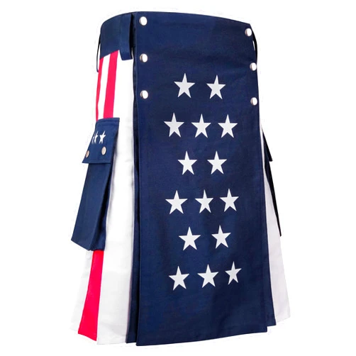 HS Elite Kilt Jacket Inc. American Flag Hybrid Kilt | Scottish Utility Kilt with 2 Side Pockets for Men's