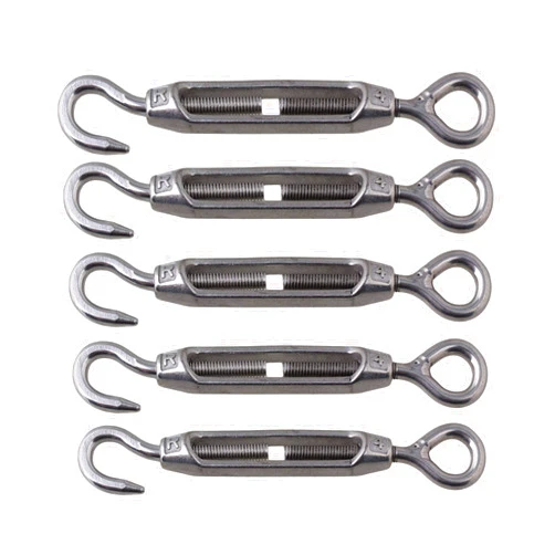 BQLZR M4 Stainless Steel 304 Hook & Eye Turnbuckle Wire Rope Tension for DIY String Light Picture Hanging, Garden Wire, Fence Gate Wire, Tent Rope Pack of 5