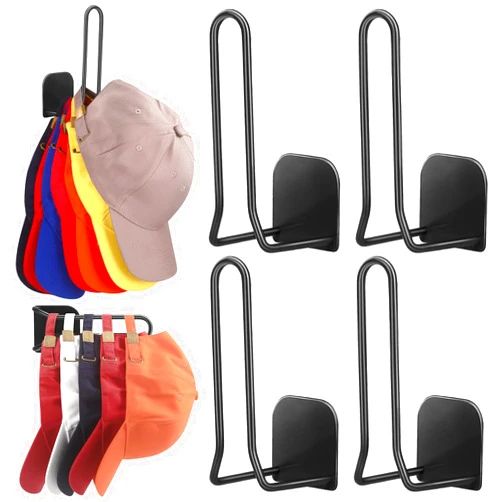 Letohoumia Hat Rack for Wall 4 Pack, Metal Adhesive Hat Organizer for Baseball Caps, Hat Hanger Hooks Holder for Closet/Door, Multi-Purpose Strong Hooks Can Hold More Than 8 Hats