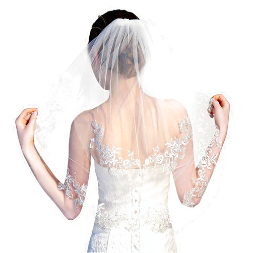 Andibro 2 Tier Bride Bachelorette Veil Bridal Embroidered Veil with Comb Elbow Length Wedding Veils for Wedding Bachelorette Party