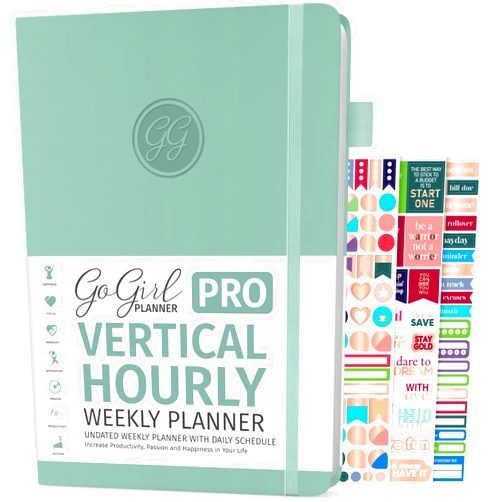 GoGirl Planner PRO Schedule - Undated Planner with Hourly Time Slots, Monthly, Weekly & Daily Organizer, Appointment Book for time Management, 7