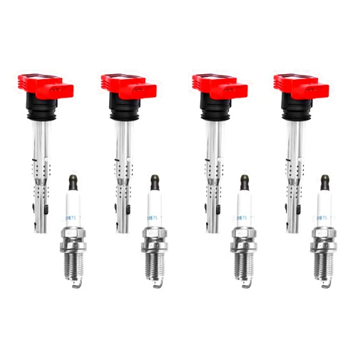 HQPASFY Ignition Coil Pack & Spark Plugs Set of 4 Compatible with Audi A4 A5 TT Volkswagen CC Tiguan & More 2.0L 2.0T Replaces# 06E905115E, UF529, 06E905115A, 06E905115C