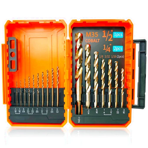 STROTON Cobalt Drill Bit Set (1/16-1/2 Inch, 17PCS), M35 High Speed Steel Twist Drill Bits for Stainless Steel, Hard Metal, Cast Iron, Plastic and Wood