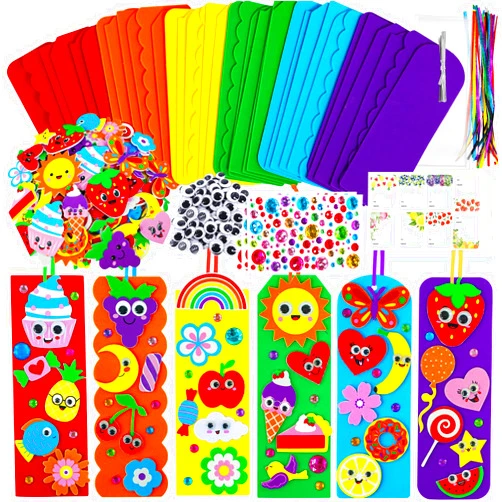 Winlyn 36 Sets Cute Crafts Kits DIY Colorful Whimsical Bookmarks Decorations Art Sets Fruits Sweet Treats Animals Sun Rainbow Foam Stickers for Kids Classroom Activities Reading Rewards Party Favors