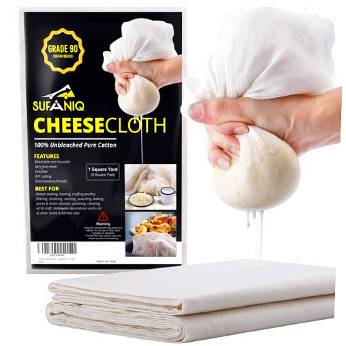 Sufaniq Cheese Cloths, Grade 90 (9 Sq Feet) 100% Pure Cotton Reusable Cheesecloth, Unbleached Ultra Fine Fabric, Cheesecloth for Straining, Premium Butter Muslin Cloth for Straining - 1 Sq Yard