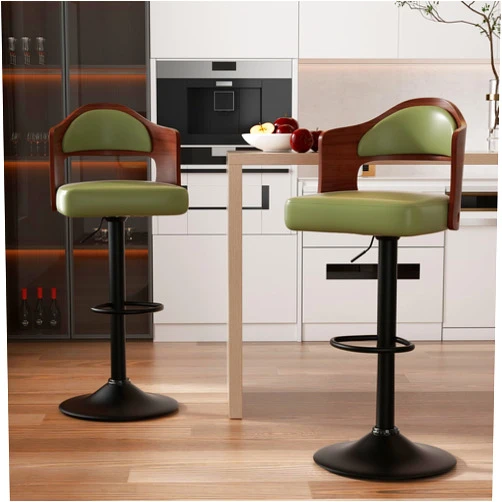 Nalupatio Swivel Bar Stools Set of 2 Seat Adjustable Height 24.5-33.5IN, Wooden Barstools PU Leather Upholstered Bar Chairs with Back & Footrest for Bar Kitchen Dining Room