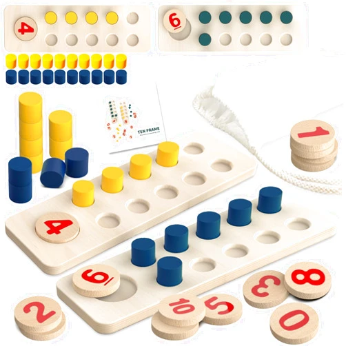 TEUVO Counting Peg Board Montessori Toys for Kids Aged 3 4 5 6 Years Old, Montessori Math Manipulatives Materials Wooden Preschool Learning Number and Counting Games for Home School Classroom Teaching