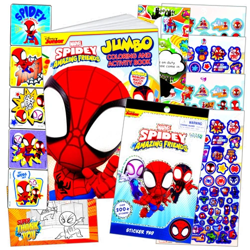 Stickerland Spidey Coloring and Activity Set - Bundle Includes Coloring Book & Stickers, 2-Sided Door Hanger (Spidey & Friends)