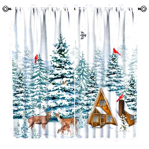 Lovelockring Winter Forest Curtains, Nature Snowy Forest Scenery Rustic Country Deer Cardinal Xmas Pine Tree Window Treatments for Farmhouse Kitchen Bedroom Living Room, 42